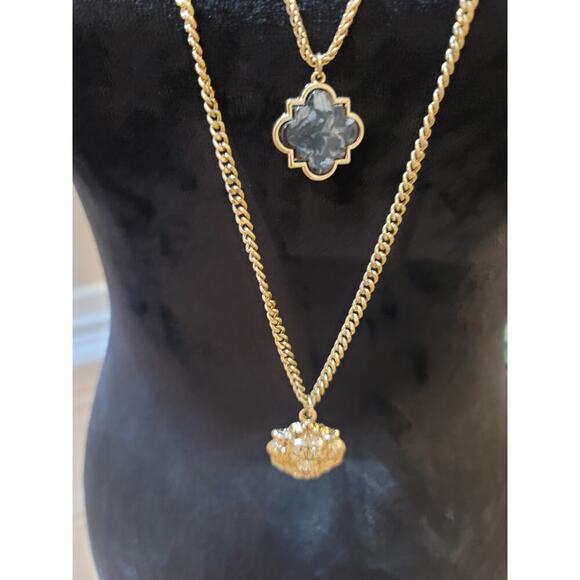 Women's Layered Gold Chain Necklace With Black Charms Lobster Lock Jewelry - Picture 5 of 7